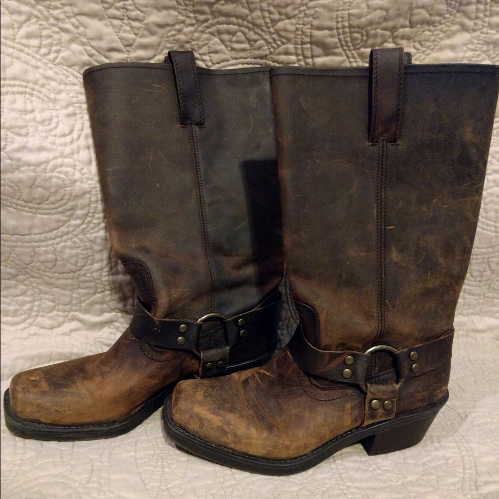 Harnessed Distressed biker moto boots leather
